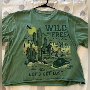 Green Graphic Tee with Cactus Design